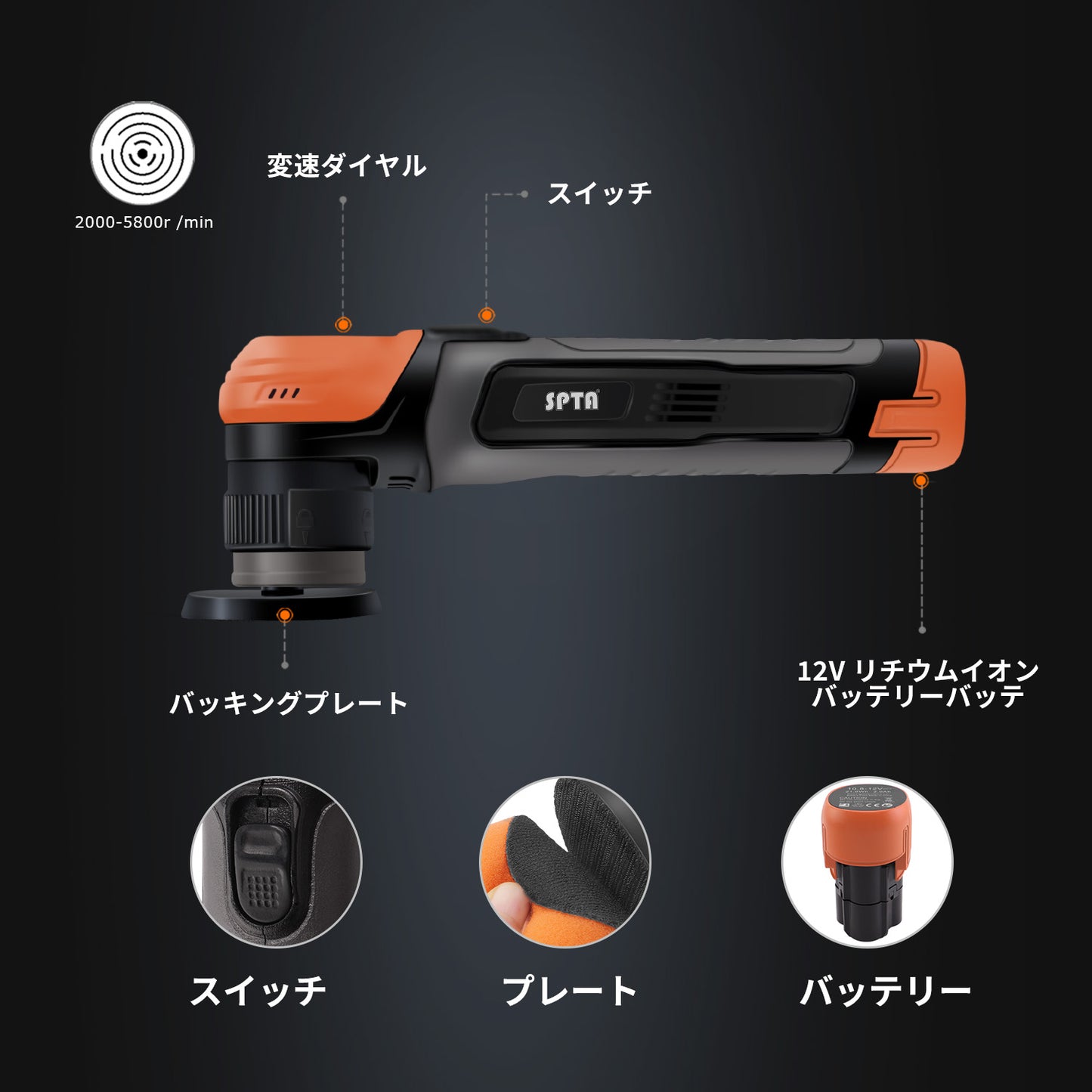 SPTA CP201 コードレス マルチポリッシャー [シングル/ダブル/サンダー切替] 3in1 ブラシレスモーター 充電式 研磨機 洗車 プロ仕様【ホイールブラシ3本セット特典付きWE-BR3】【予約販売2026年5月以降順次発送】