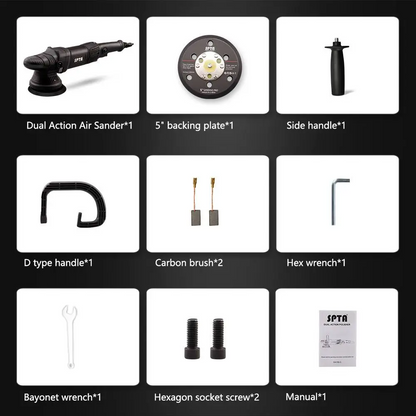 SPTA DA502 ダブルアクションポリッシャー 125mm 5インチ オービット15mm 780W プロ仕様 ランダムオービット【ホイールブラシ3本セット特典付きWE-BR3】