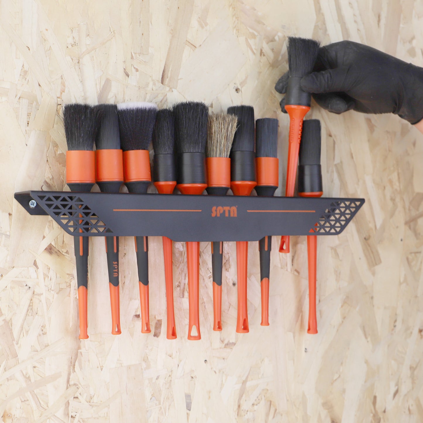 SPTA OT010 ディテイリングブラシ専用 壁掛けホルダー 壁掛け式 12本収納 毛先保護 防錆メタル 【予約販売2026年5月以降順次発送】