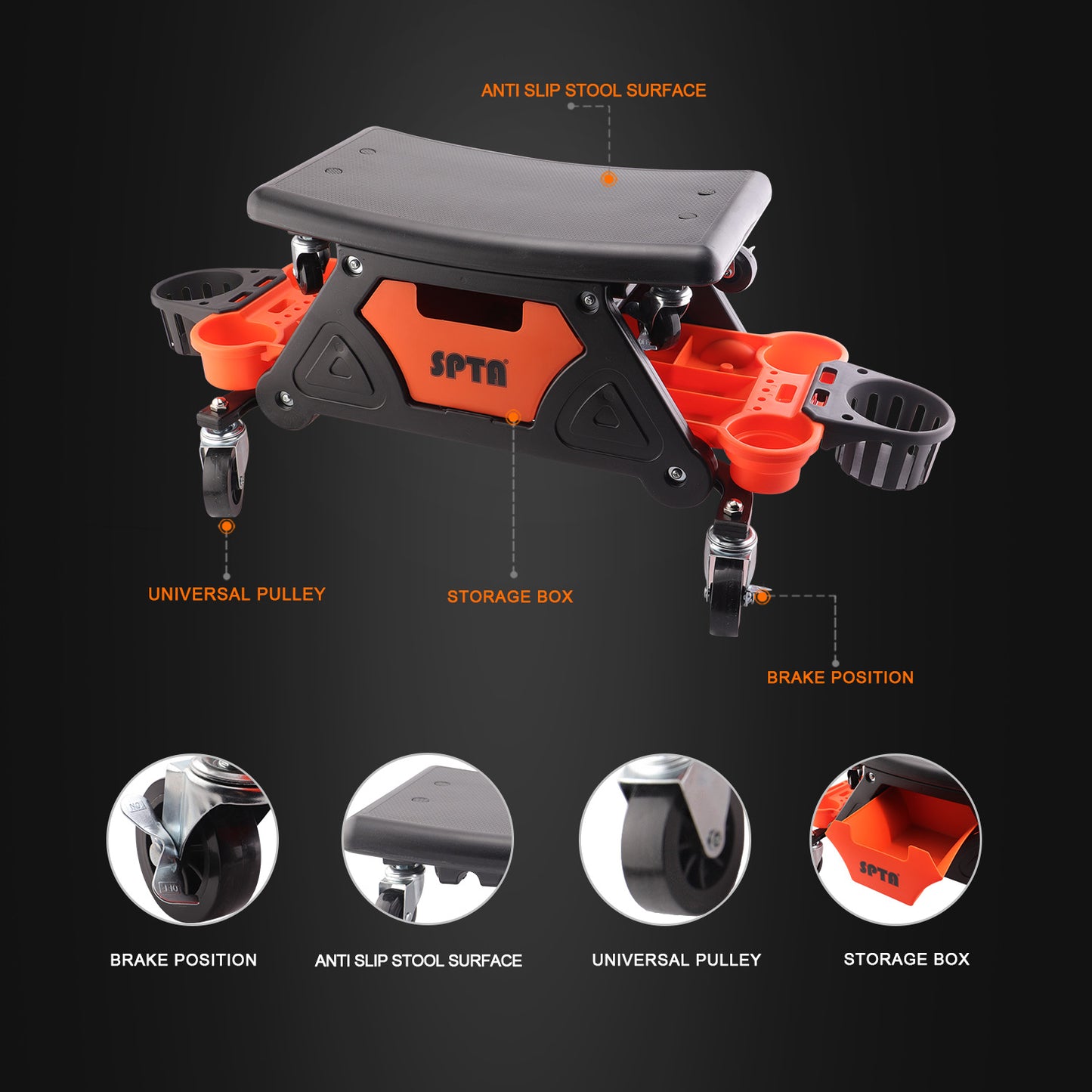 SPTA PT161 モジュラー・ディテイリング・クリーパーシート 分離型 膝当て台車 収納付 作業椅子 キャスター付 【予約販売2026年5月以降順次発送】