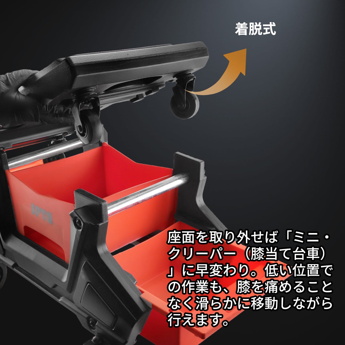 SPTA PT161 モジュラー・ディテイリング・クリーパーシート 分離型 膝当て台車 収納付 作業椅子 キャスター付 【予約販売2026年5月以降順次発送】